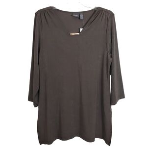 NWT Chico's Travelers Collection V-Neck Slinky Knit 3/4 Sleeve Top Brown Medium